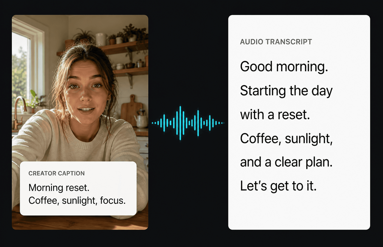 Comparison between creator-written caption text and spoken Reel transcript text